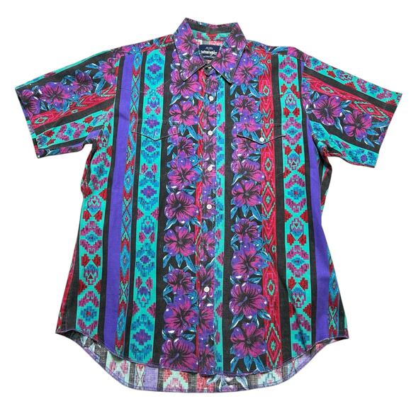 Wrangler Other - Vintage Wrangler Men Aztec Flower Short Sleeve Shirt Size Large Western Retro